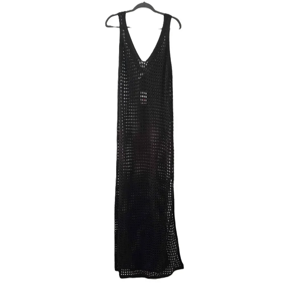 NWT Shade And Shore Dress Womens Size XL Black Sleeveless Mesh V Neck Swim Cover - Picture 1 of 10